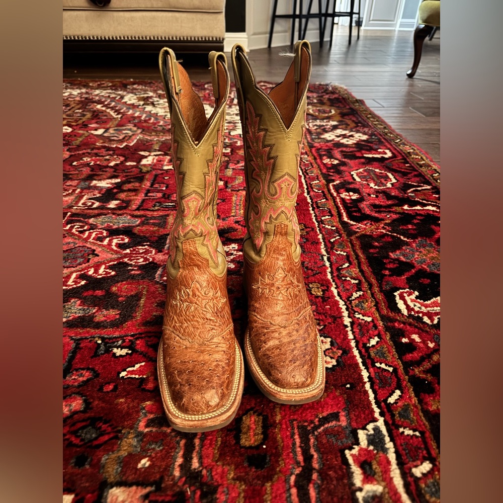 Lucchese 2000 Full Quill Ostrich Size8 Olive Tan Cowgirl Boots